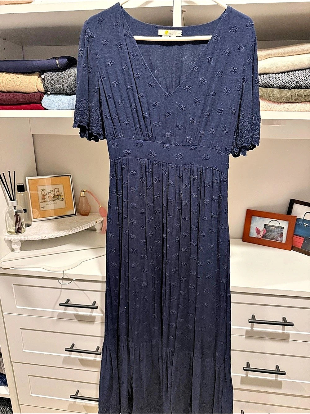 Boden Floral Embroidered Maxi Dress in Blue Size 2p (Small - Medium)